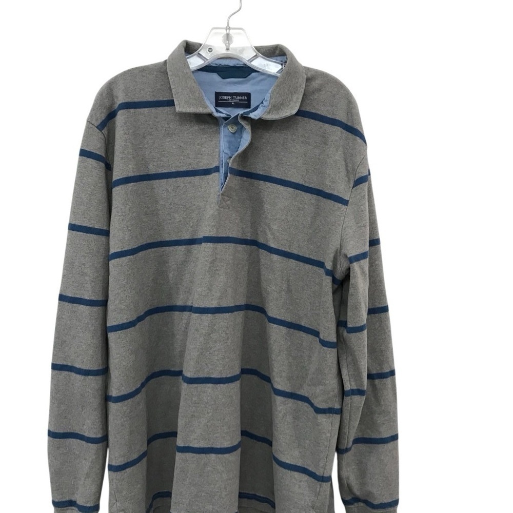Joseph Turner Gray and Blue Striped Men's Polo Shirt XL Heavy Cotton